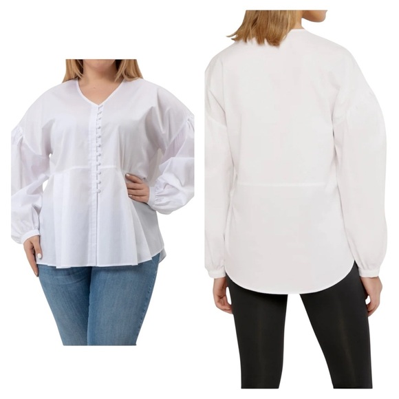 Harshman Billie White Button Front Blouse 3X NWT Cotton Oversized Top - Picture 1 of 7